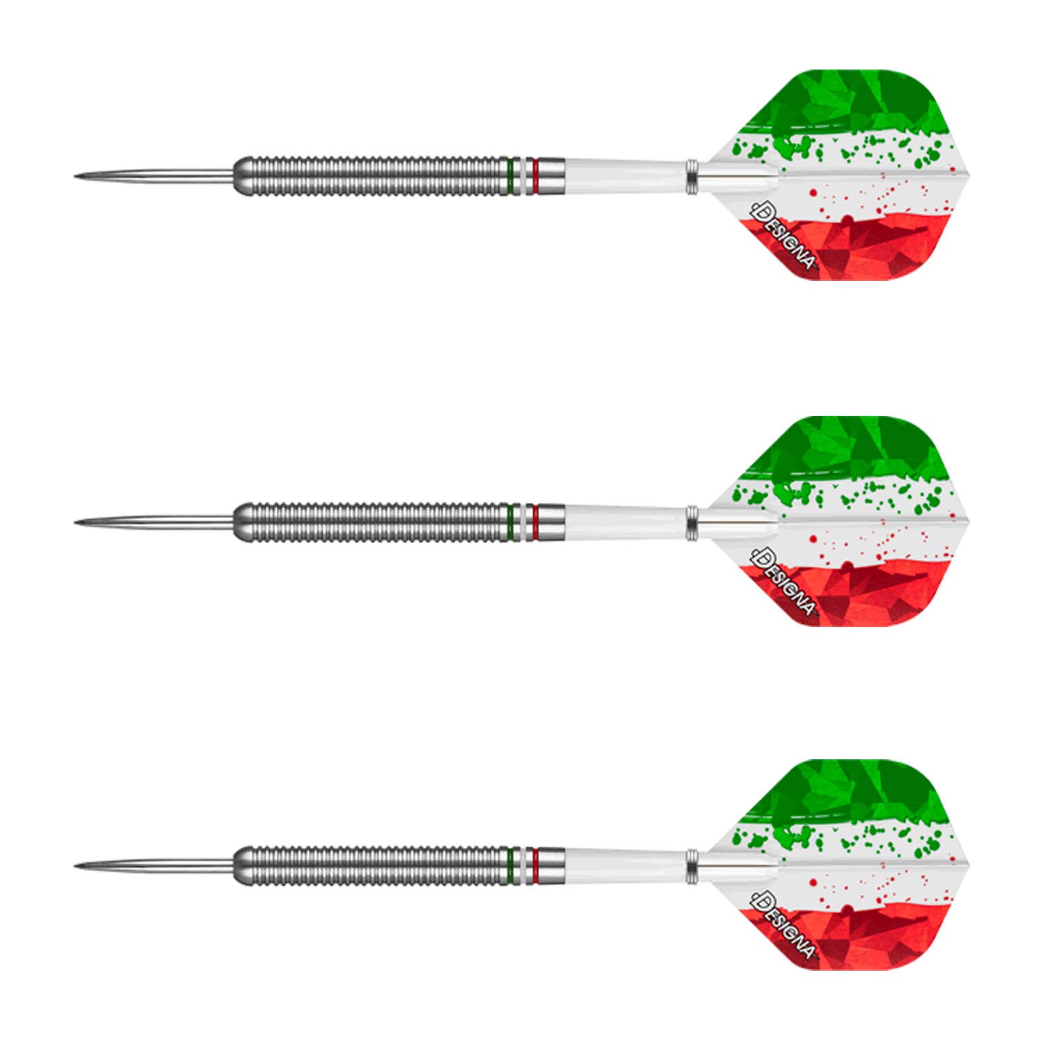 24g 90% Tungsten, Italy Italian Flag Red White & Green Patriot X Steel Tip Dart Set, Flights & Shafts Included (2 Sets Each), w/Travel Case, 24 Grams