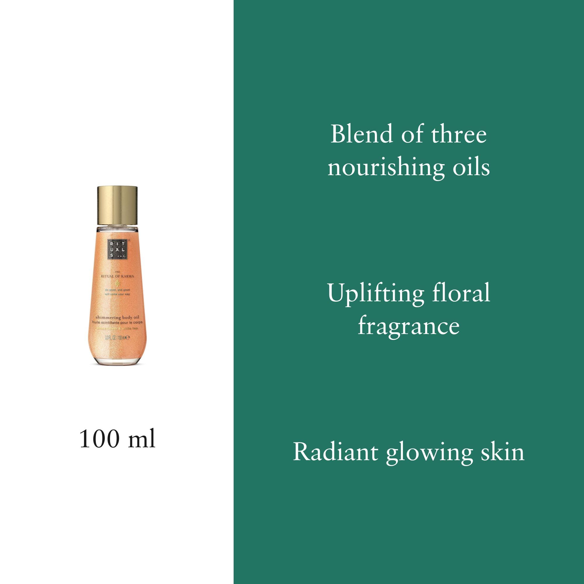 RITUALS The Ritual of Karma Shimmer Body Oil, Olio Illuminante per il Corpo, con Fiore di Loto, Estratto di Tè Bianco e Oli Nutrienti, 100 ml