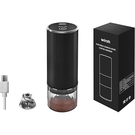 Wirsh Burr Battery Coffee Grinder, Electric Rechargeable Coffee Grinder, Conical