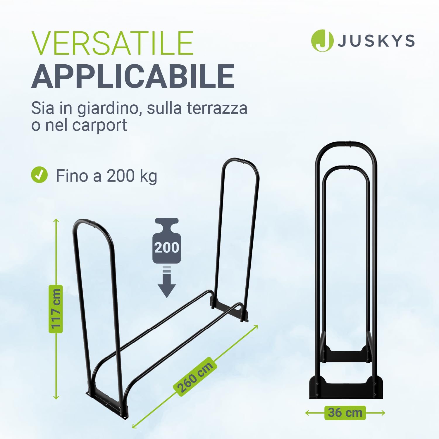 Juskys portalegna M 130x117x36 cm – nero, struttura in acciaio con telo Oxford, porta legna per esterno & terrazzo, portata 200 kg