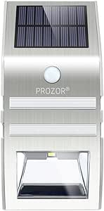 PROZOR LED Solar Lights Waterproof Solar Wall Light Security Night Lights Outdoor Lighting with Sensor Motion for Garden Fence Backyards Stairs - Silver