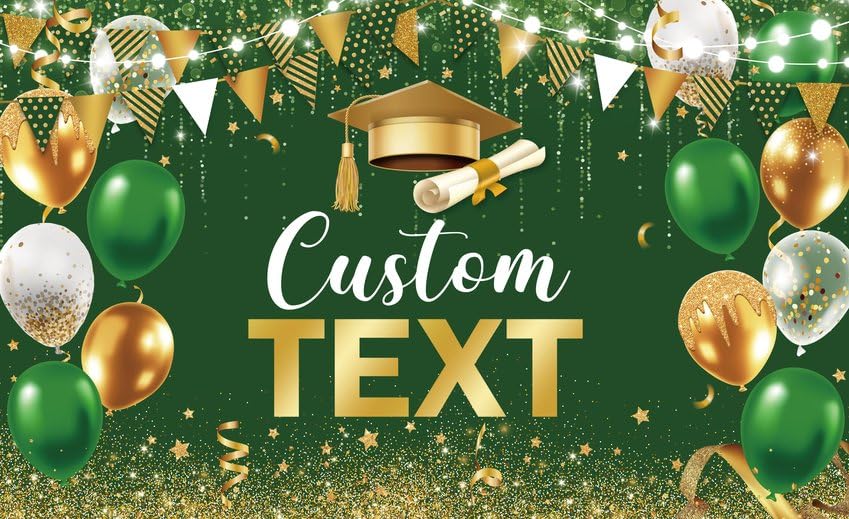Image of AIBIIN Personalized Customization 7x5ft Graduation Decorations 2026 Congrats Grad Backdrop Green Gold Glitter Balloons Congratulations Graduation Party Background for Photography Party Supplies