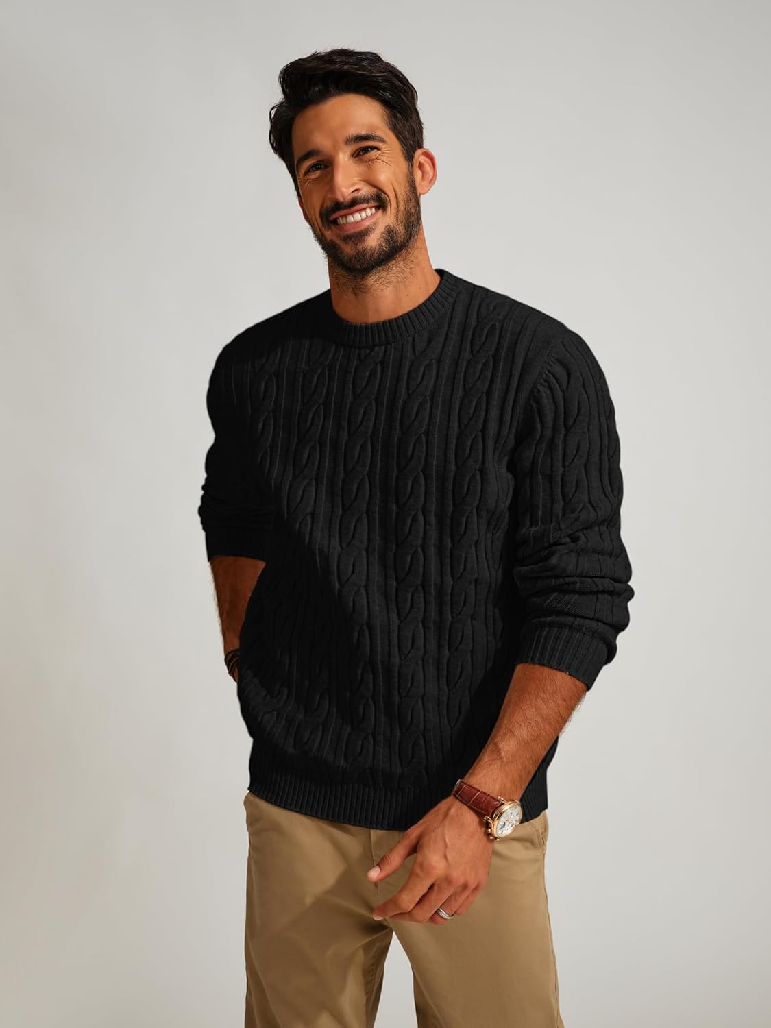 PJ PAUL JONES Mens Sweater Crewneck Cable Knit Pullover Sweater Casual Twist Textured Sweaters - Image 2