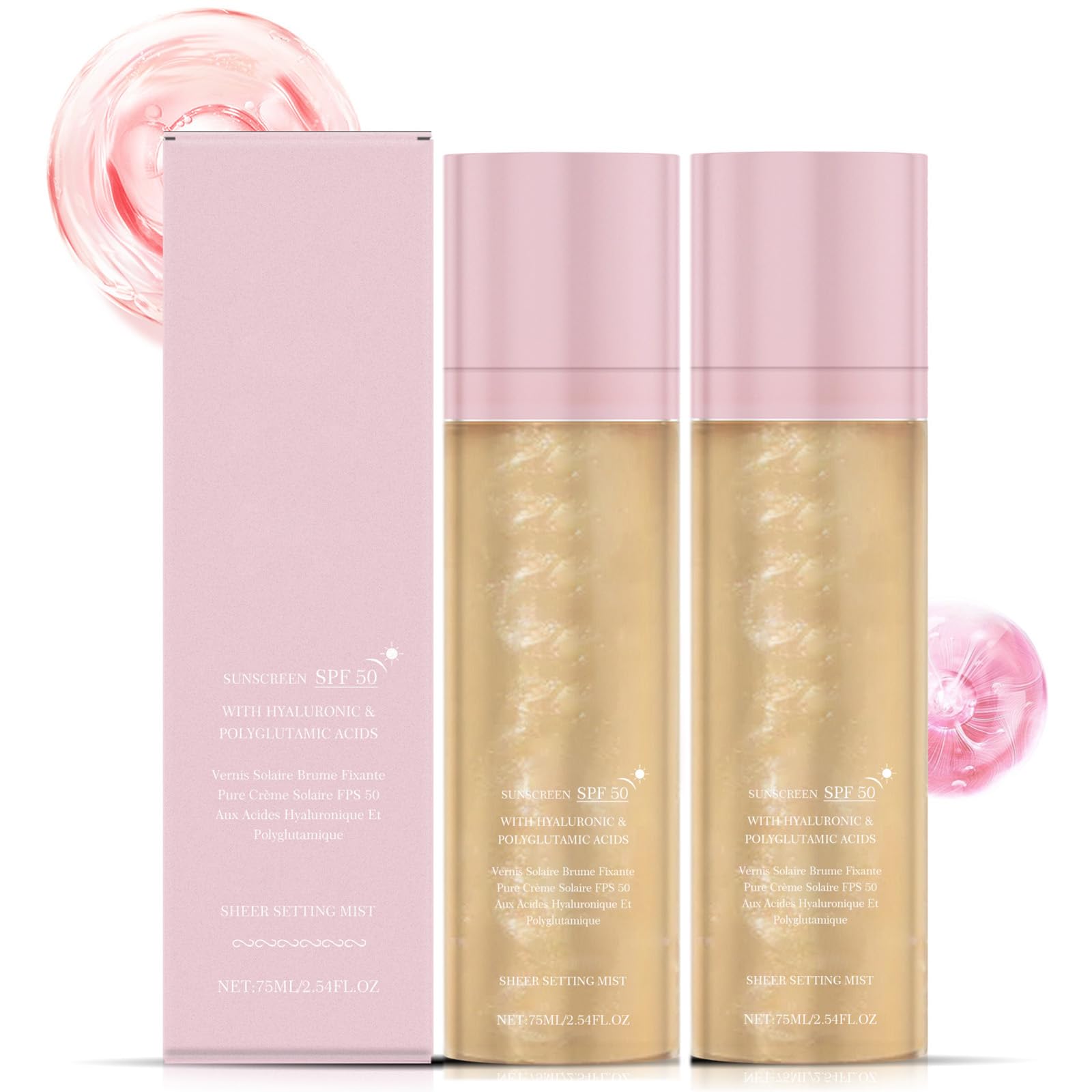 Sunglaze Sheer Setting Mist Sunscreen Spf 50 Broad Spectrum Shimmering Body Oil Mist Non-Greasy Fast-Absorbing 1pcs