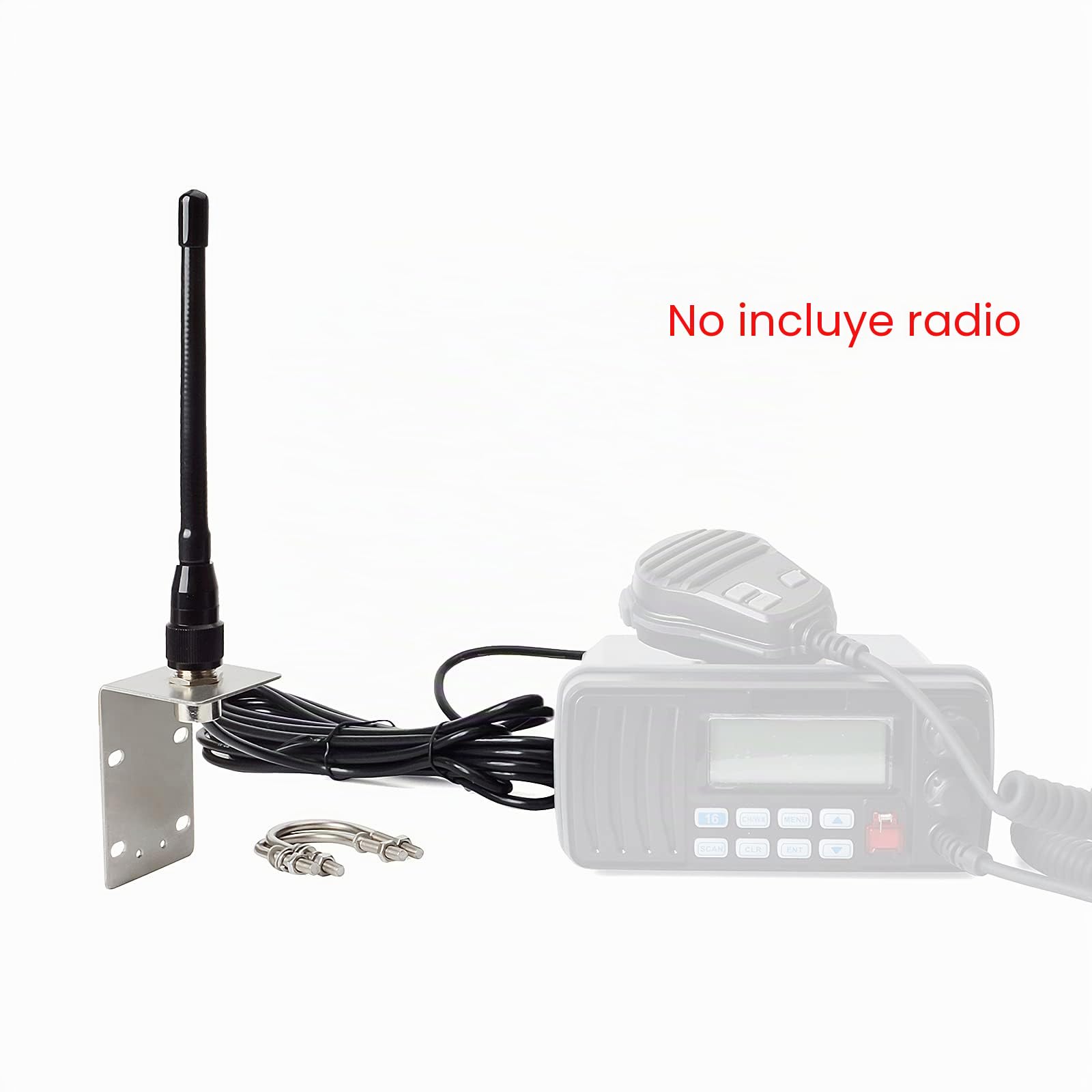 UAYESOK Base de antena marina VHF de goma de 156-163 MHz con cable RG-58 de 5 m, conector PL259 con soporte en L de acero inoxidable y pernos en U