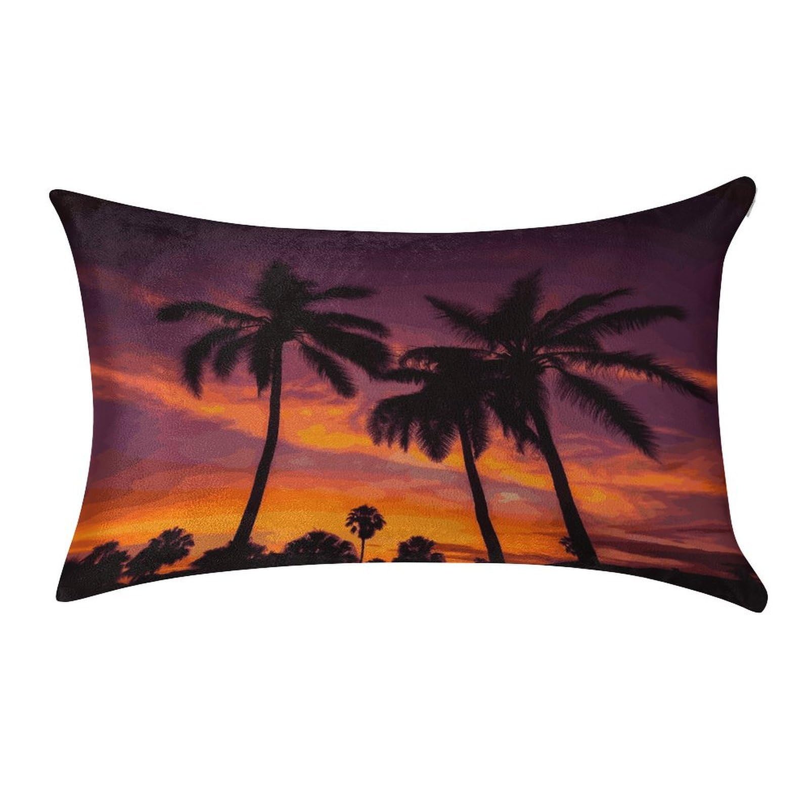 FekiLoot Palm Tree Sunset Pillow Covers Luxury Velvet Oblong Pillowcases Rectangular Throw Pillows Case Decorative Velvet Cushion Covers Ultra Soft Lumbar Pillow Shells 12 X 20 in