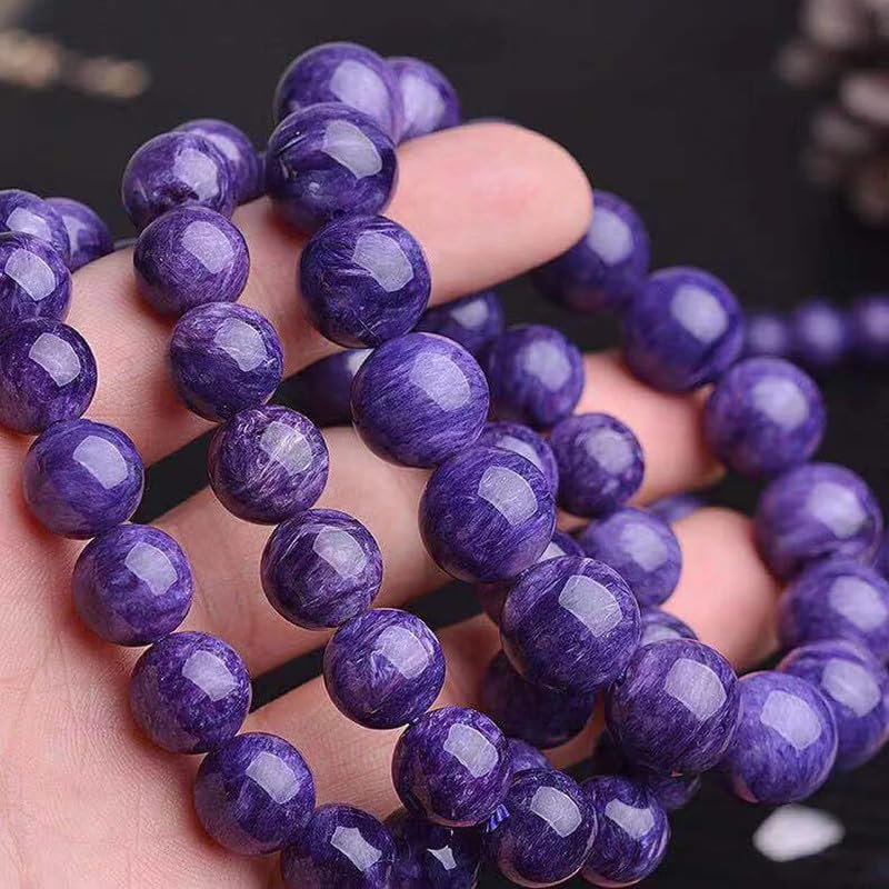 Natural AAA Real Russian Charoite Bracelet 10mm Gemstone Stretch Fit Bracelet | 7-7.5” length | Unisex Bracelet | Round Shape Beads Bracele|Men/Women