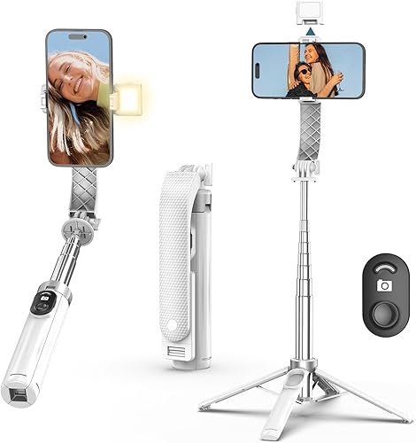 Trípode para selfie stick de 40 pulgadas, trípode extensible para teléfono esencial de viaje con luz de relleno LED, quadpods de teléfono celular