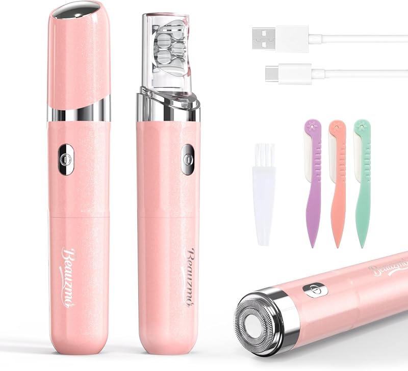 Facial Hair Remover for Women, 2-in-1 Smooth Glide Painless Electric Epilator with LED Light, USB Rechargeable Portable Lady Shaver for Face Lip Chin Leg Arms Bikini