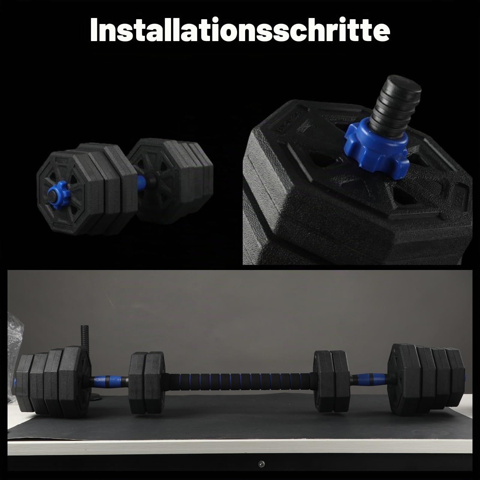 Hantelset 10-40 KG 4 in 1 mit Kurzhantel, Langhantel und Kettlebell