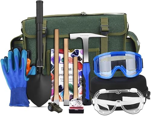 Archaeology Tools Kit de martillo de roca geológico de 14 piezas, ideal para excavación de rocas y exploración minera de oro con martillo de 21 oz y