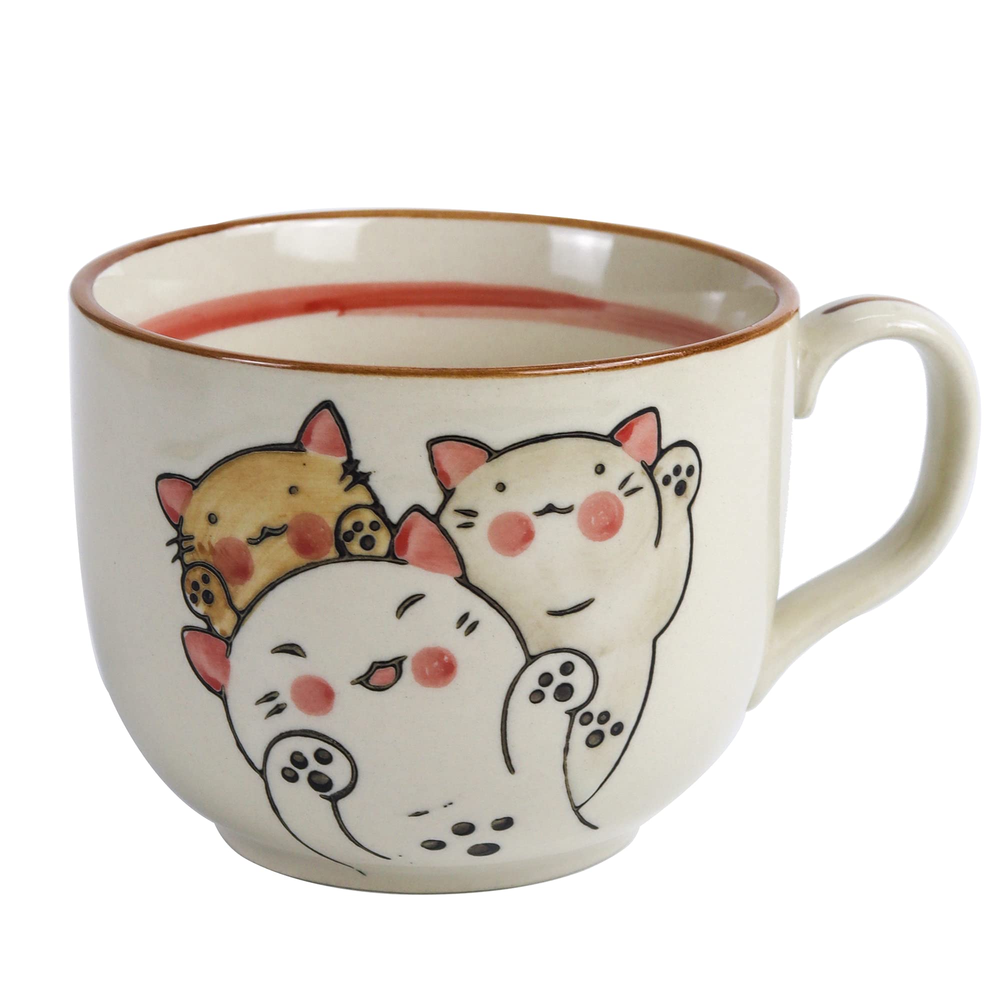 Cat Cute Coffee Mug ceramic Kawaii Tea Cup with Handle Novelty Morning Pottery Milk Latte Mugs Tazas de cafe Hand-Painted Pattern Unique Birthday Gifts for Women 16oz (Lucky Cat)