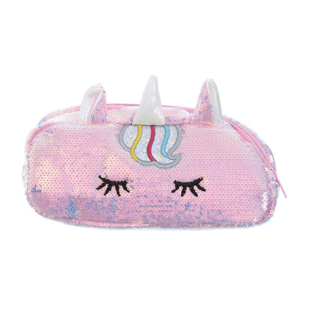 Boîte De Stylo Licorne Mignon Pour Les Filles école Trousse à Crayons Kawaii Sequin Trousse à Crayons Grande Cartouche Grand Sac De Rangement Kit De Papeterie Coréen, Rose Et Blanc