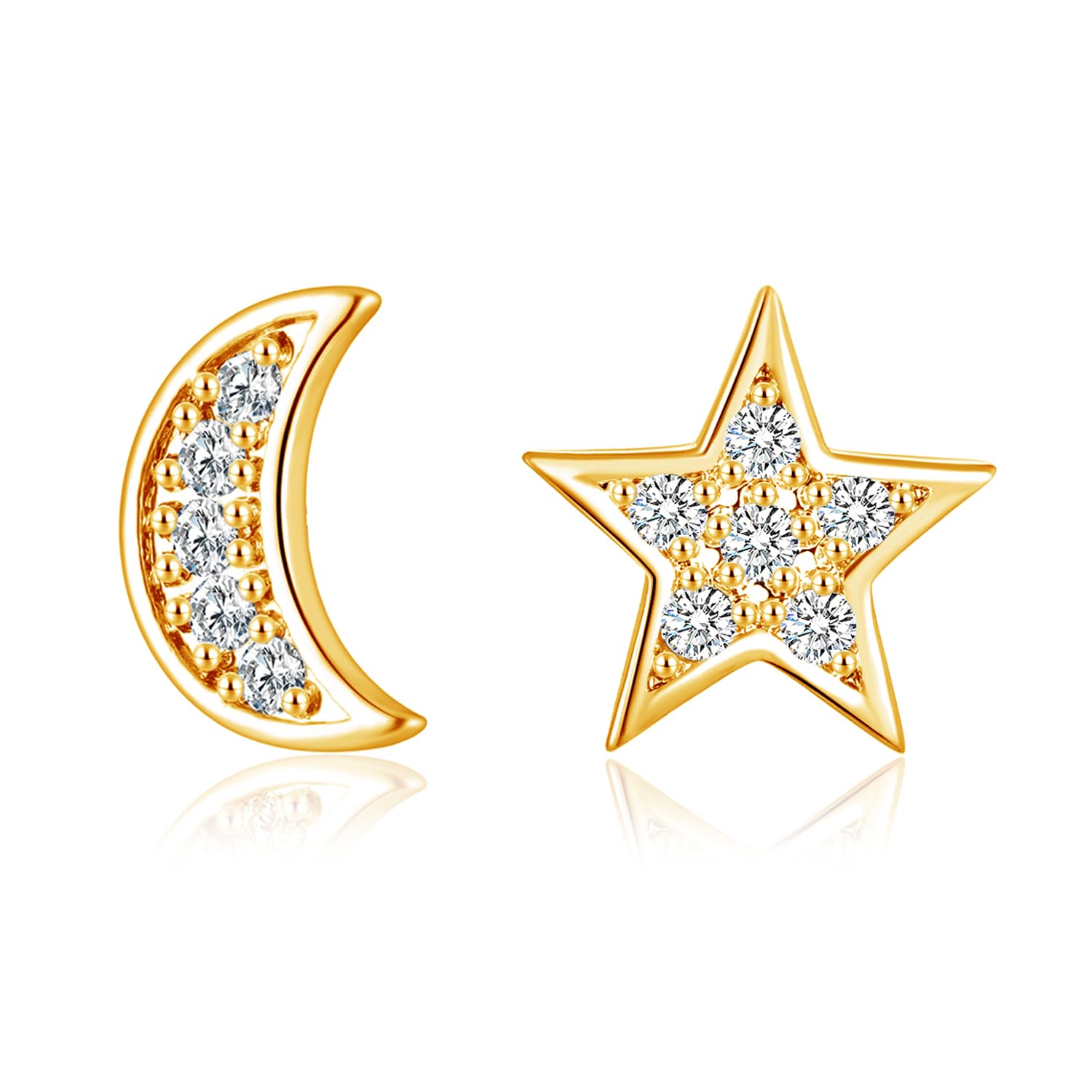 Kamise Ohrstecker Silber 925 Damen, Sterling Silber Stern & Mond Ohrstecker Ohrringe für Frauen Mädchen, Hypoallergen Zirkonia Ohrstecker Ohrringe, 8mm Klein Gold Schlafen Kinder Ohrstecker Ohrring