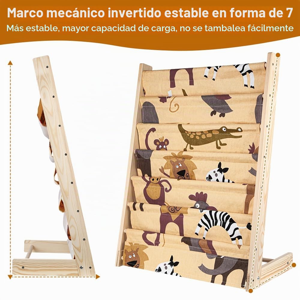Librería para niños, estante de 7 niveles para libros, suministros escolares para habitación infantil, guardería, guardería, 80 x 60 x 30 cm (color)