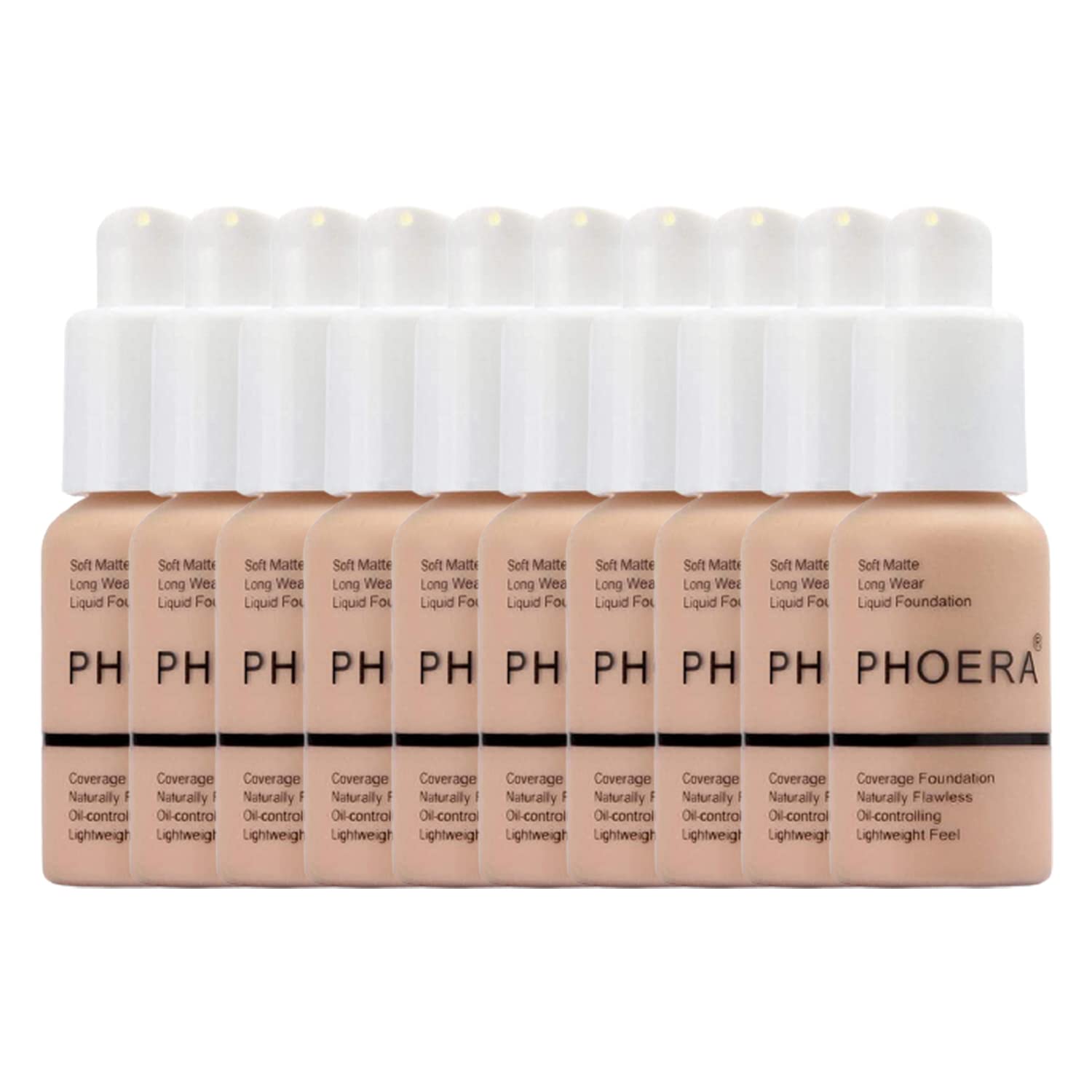 Glamza Phoera Foundation-Make-up-Set mit vollständiger Abdeckung – 24 Stunden lang anhaltende Ölkontrolle – weiche, glatte, matte, makellose Abdeckcreme – inkl. 10 x 30 ml Foundation und