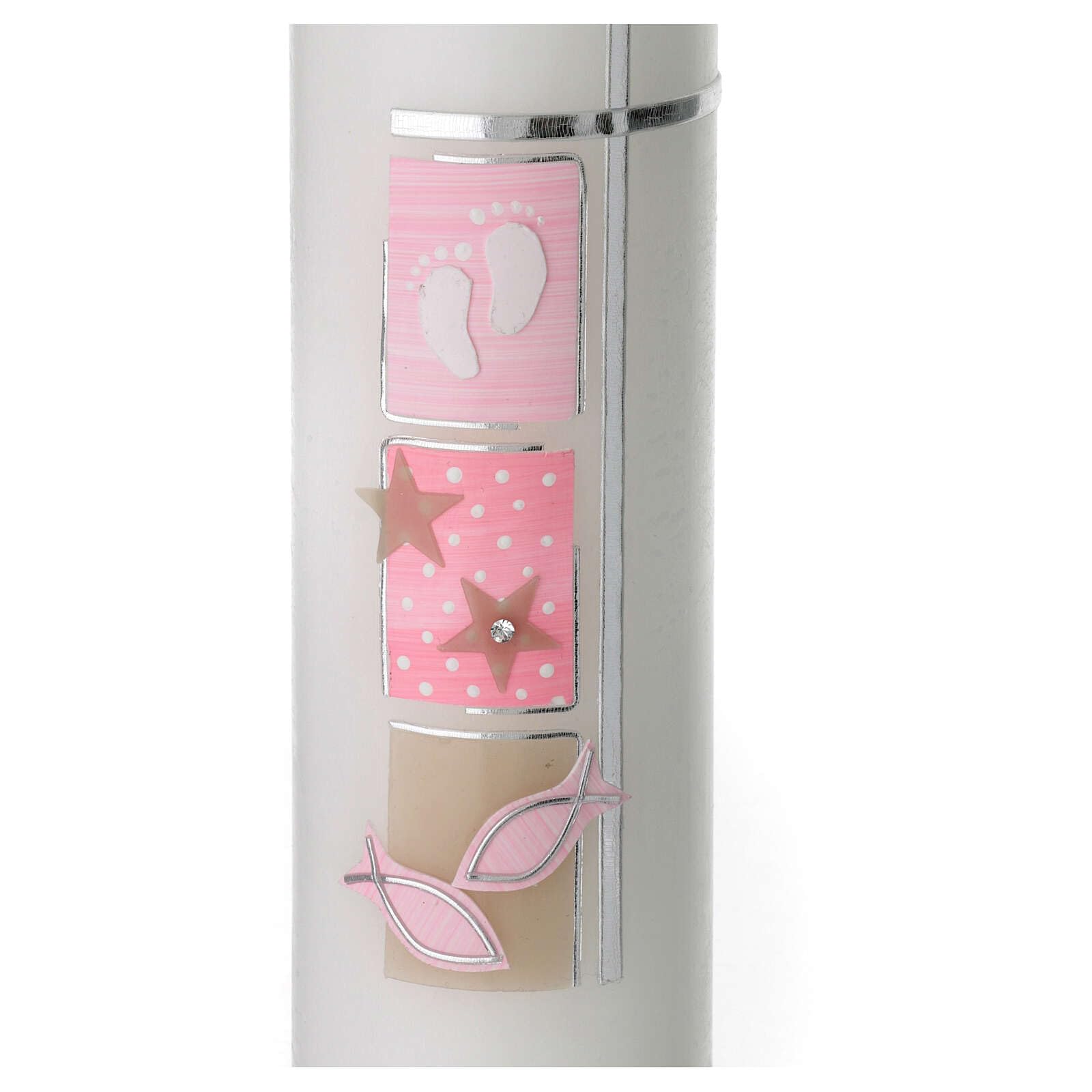 Holyart Velas, cirios, velones: Vela cuadrados rosa Bautismo cruz 300x70 mm
