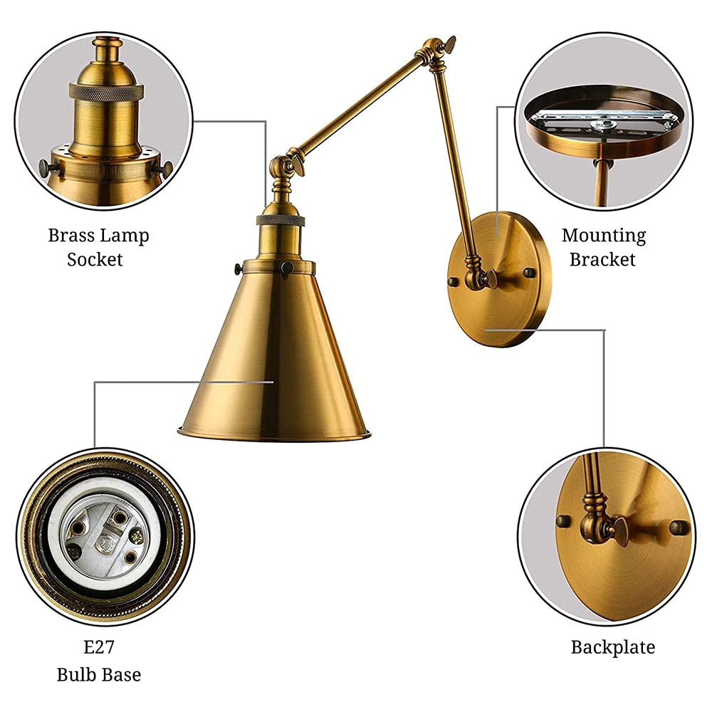 Lampy ścienne, E27 przemysłowe metalowe oświetlenie ścienne stożkowe lampa abażur z regulowanym ramieniem dekoracja ścienna oprawa oświetleniowa twarda przewodowa do baru magazynu korytarza lampa ścienna