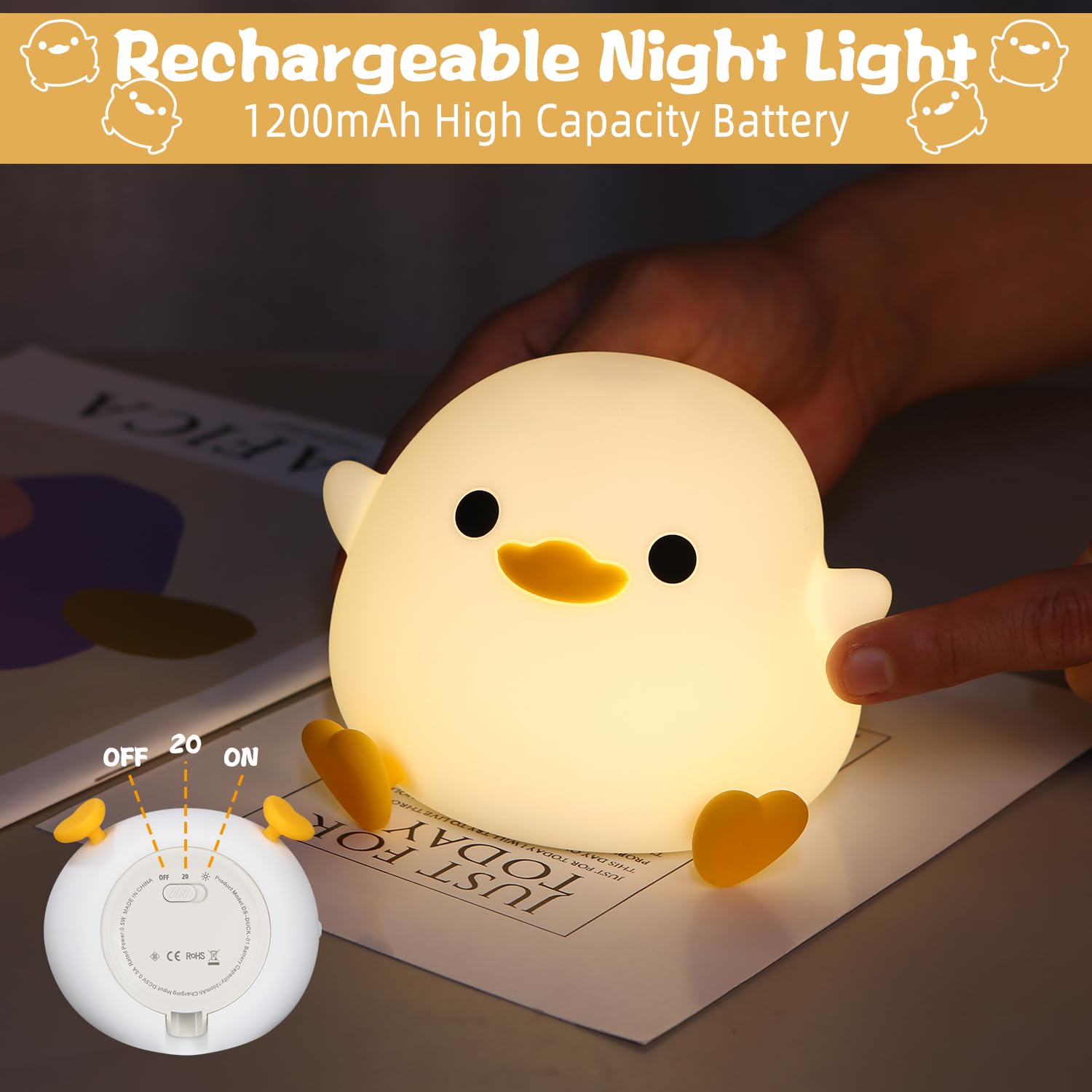 Luce Notturna Bambini, Lampada Anatra Bambini Carina LED,Luce notturna per animali dimmerabile, Luce notturna per allattamento con timer Luce notturna adatta per la decorazione della stanza Regali