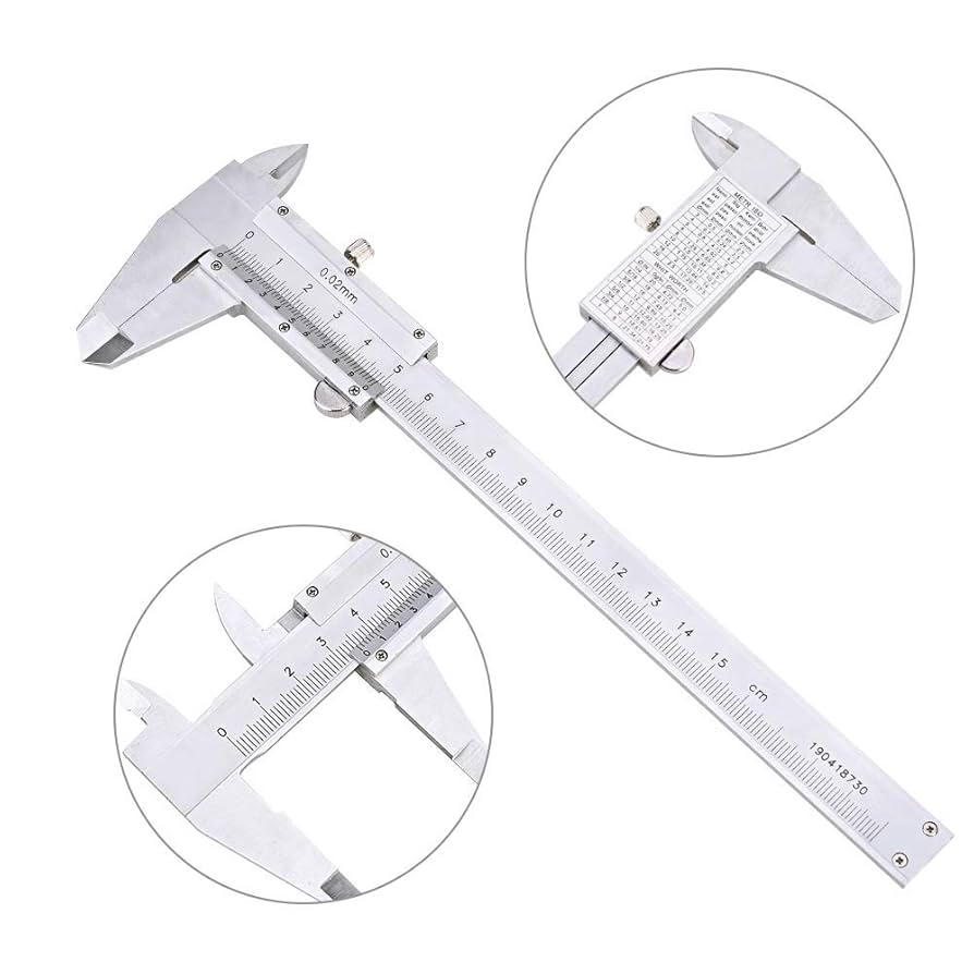 Vernier Caliper, 150mm / 0.02mm Stainless Steel Analog Vernier Caliper