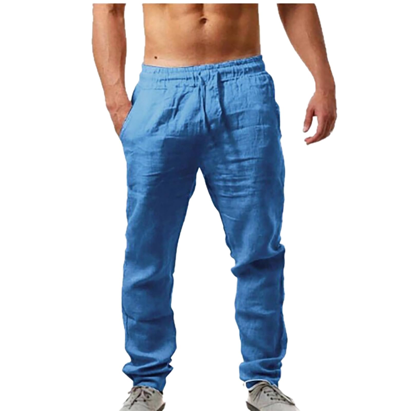Men's Linen Trousers, Pocket Trousers, Casual Trousers with Elastic Waist, Lightweight for Summer, S-5XL - 4