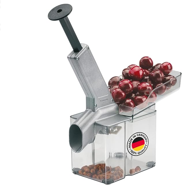 Westmark Drylownica do wiśni z rynienką i pojemnikiem na pestki, Tworzywo sztuczne/Stal nierdzewna/Aluminium, Kirschomat, Srebrny/Czarny/Przezroczysty, 40702260