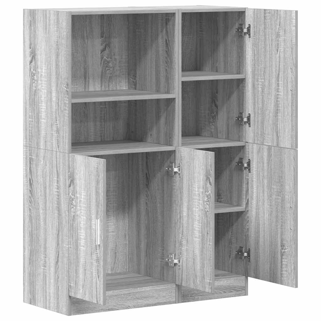 Juego de 2 unidades de armario de cocina gris Sonoma, armario de almacenamiento de madera, armario multiusos con puertas y compartimentos abiertos para cocina, oficina y comedor, 95 x 41,5 x