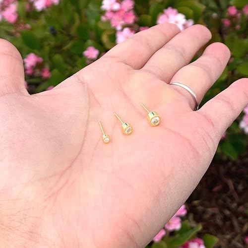 Miniatura 3 de Adabele Auténtica plata de ley con circonita cúbica y diamantes de piedras preciosas de bisel pequeño, hipoalergénicos, sin níquel, resistentes al