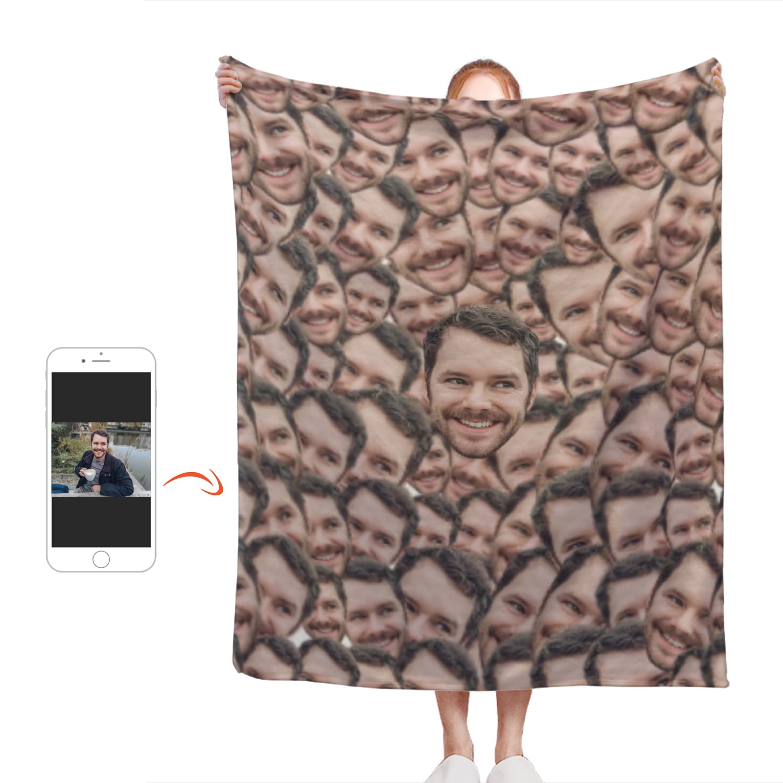 Custom Blanket with Photo Personalized Funny Faces All Over Blanket, Customized Super Soft Plush Blanket for Couch, Bed, Sofa Warm and Cozy for All