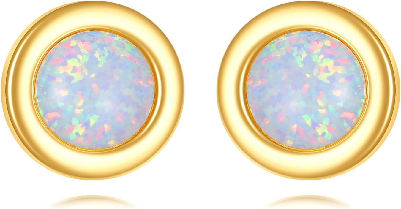 DOVRAN 14K Solid Gold Circle/Triangle/Star/Opal Earrings for Women Real Yellow Gold Geometrical Stud Minimalism Jewelry Gifts for Wife Mom