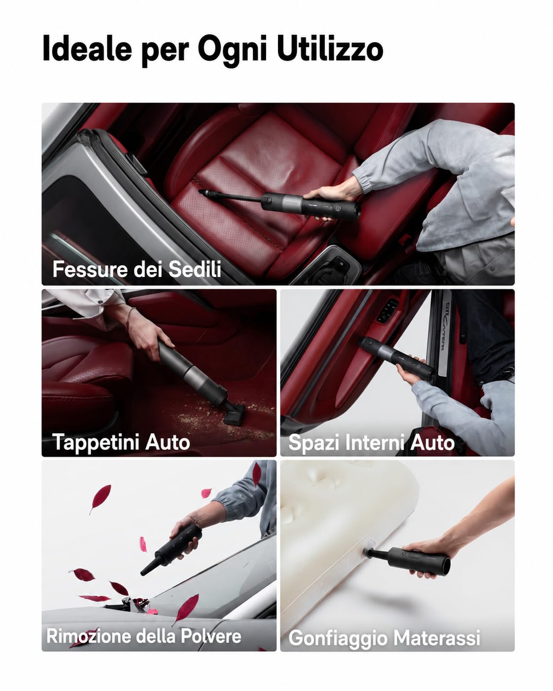 HOTO Aspirapolvere per Auto Portatile, 20000Pa Aspirabriciole Senza fili | 4-in-1 Mini Aspirapolvere Potente, Soffiatore Aria Compressa Elettrico, per Auto, Scrivania, Tastiera, Casa e Ufficio