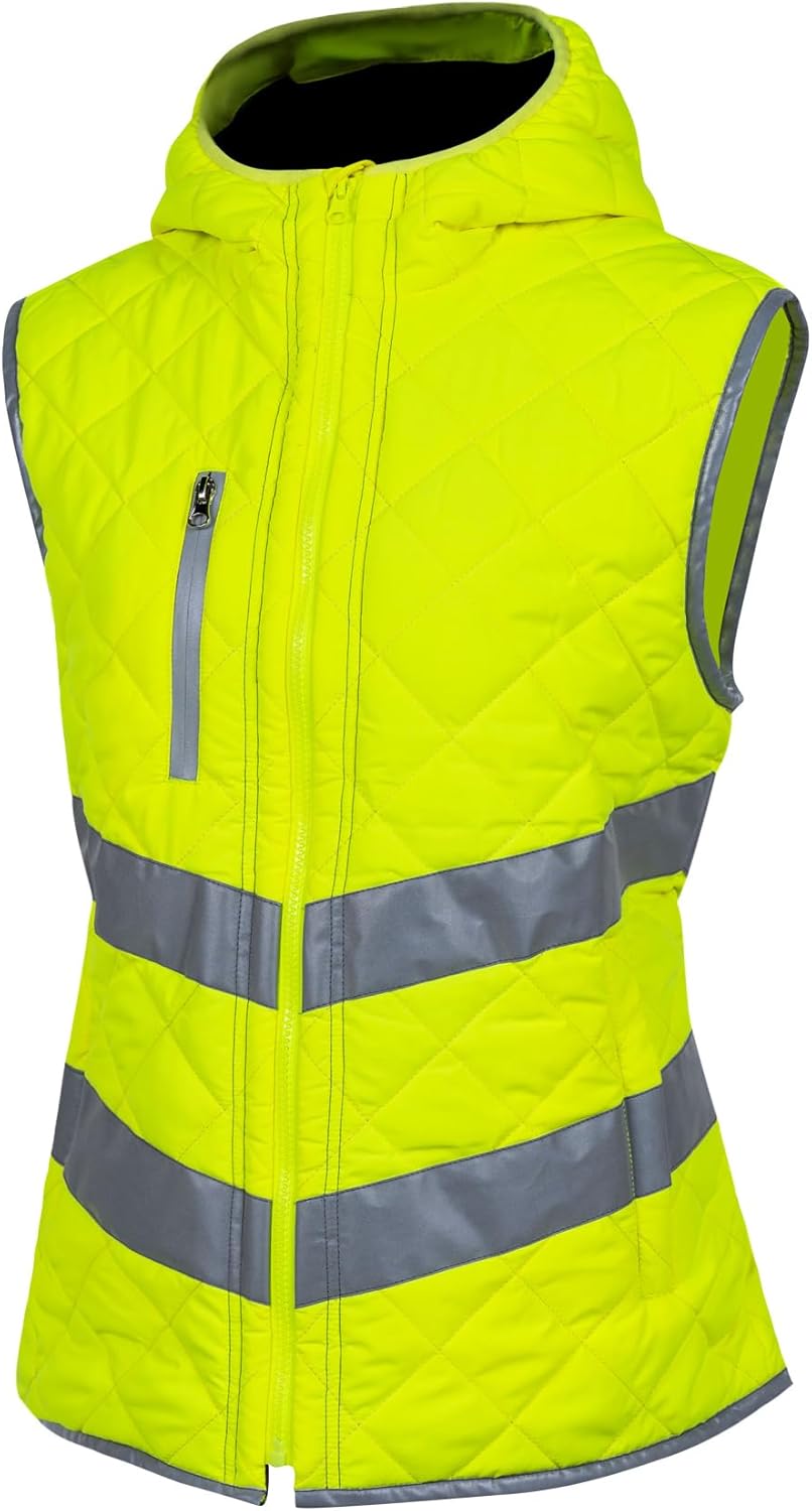 Safety Vest for Women High Visibility Reflective with Pockets and Zipper ANSI Class 3 Hi Vis Fleece Work Winter Vest