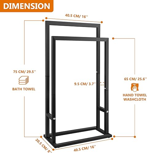 Miniatura 7 de Toallero de pie, 2 niveles de acero inoxidable negro para baño, toallero de secado de toallas de mano para exteriores, estante para mantas, ALHAKIN