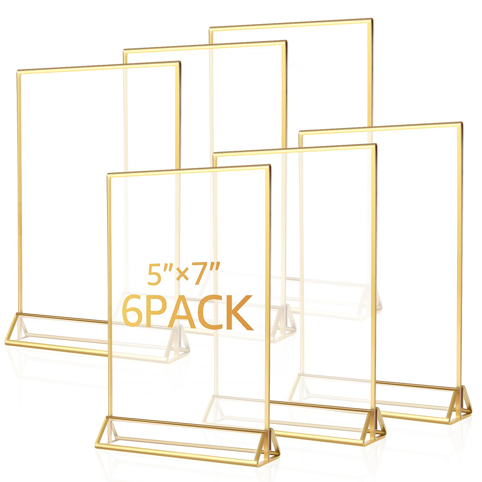 6 soportes acrílicos transparentes de doble cara para carteles, soporte de mesa con borde dorado, soporte multiusos para menú, estante para letreros de mesa para el hogar, boda, restaurante, oficina