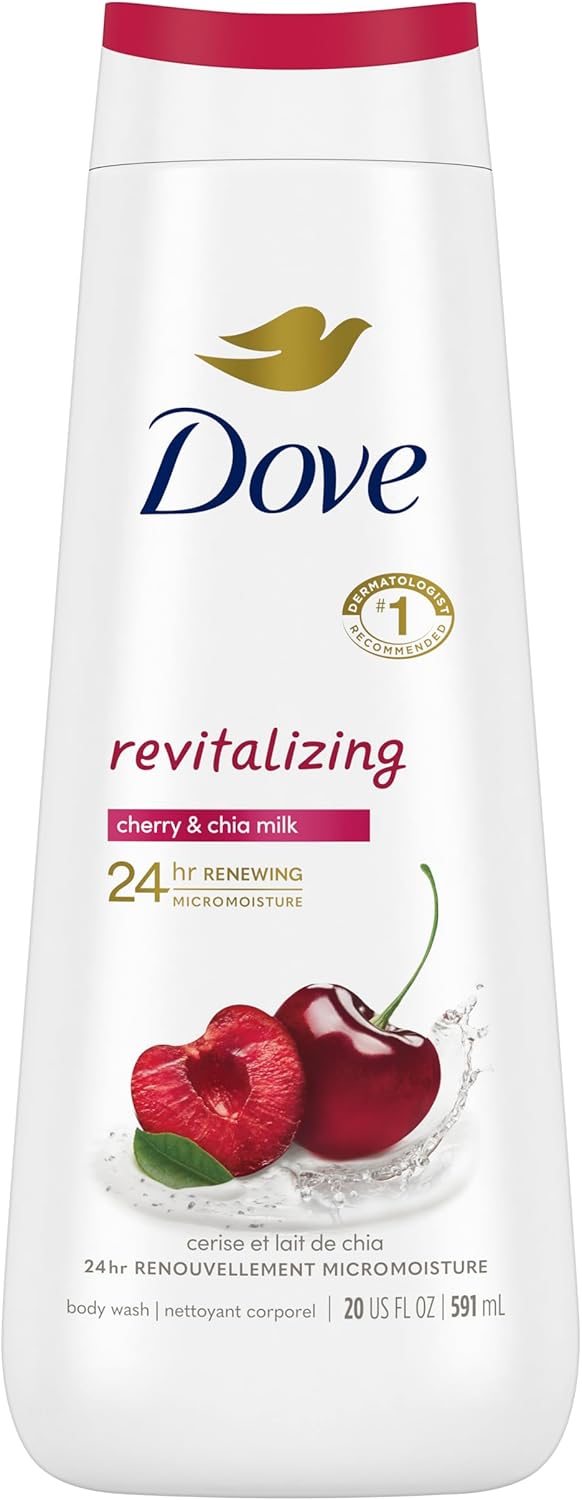 Dove Body Wash For 24hr Lotion-Soft Skin Revitalize Cherry and Chia Milk Moisturizing Skin Cleanser with No Sulfates No Parabens 591 ml, 1 count