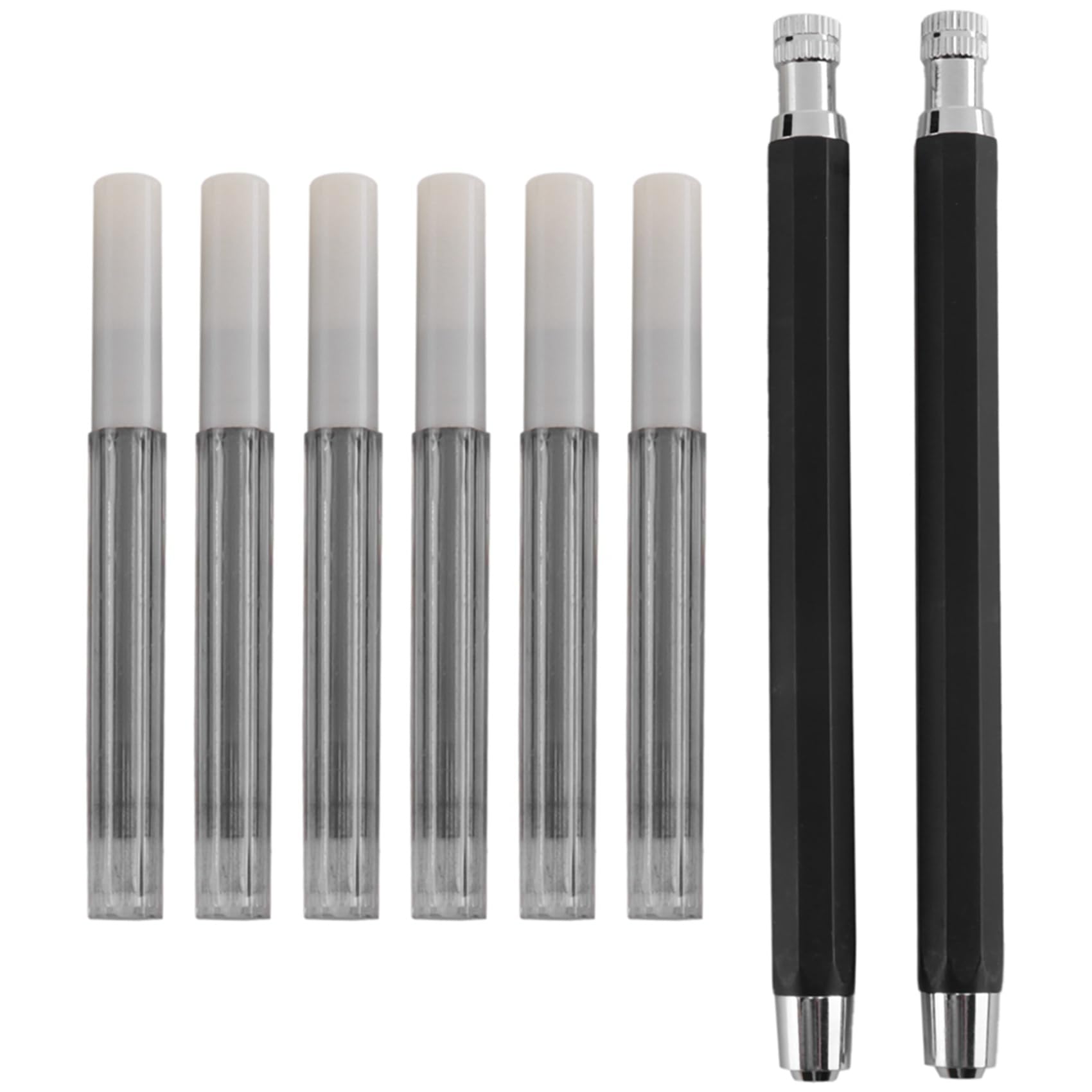 2 portaminas automáticos de 5,6 mm con sacapuntas y recambio de plomo de carbón, 6 recambios de plomo adicionales