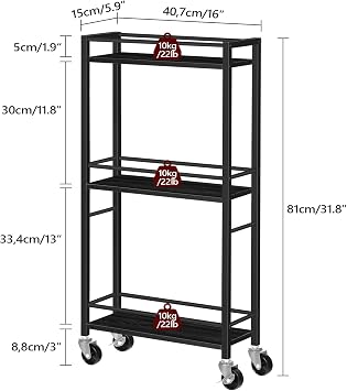 MAHANCRIS Slim Rolling Cart, Mobile Kitchen Cart on Wheels, Narrow Storage Cart for Small Space, Small Bar Cart, for Bathroom, Laundry, Living Room, Black RCHB1501