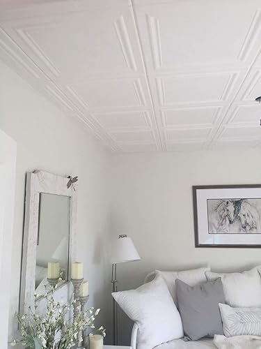 Vista 10 de À LA MAISON CEILINGS R24 Line Art Azulejo de Techo de Espuma con Adhesivo (21.6 pies cuadrados/Caja), Paquete de 8, Blanco Liso