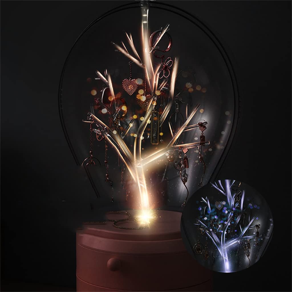 Boîte de rangement à bijoux LED Organisateur Bijoux Boîtier de chargement USB Bureau Boîte anti-poussière Boucles d'oreilles Collier Présentoir Cadeau (Blanc comme le montre l'image)