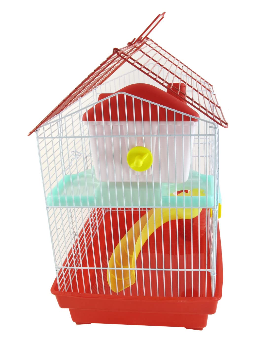 Ruilogod Rueda de plástico Mini casa Hámster Gerbil Ratones Jaula Rojo blancopuro