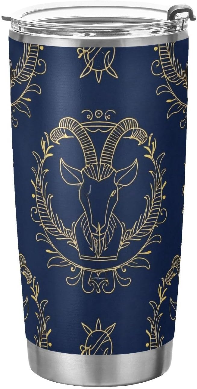 gold zodiac sign Aries navy blue Stainless Steel travel coffee cup with Straw Lid coffee mug travel for gym modern tumblers with lids vaso para agua 20oz