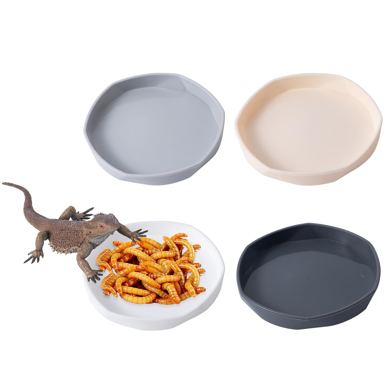 Photo 1 of COMSUN Reptile Food Dish Bowl - Plastic Worm Water Plate (White and Grey)