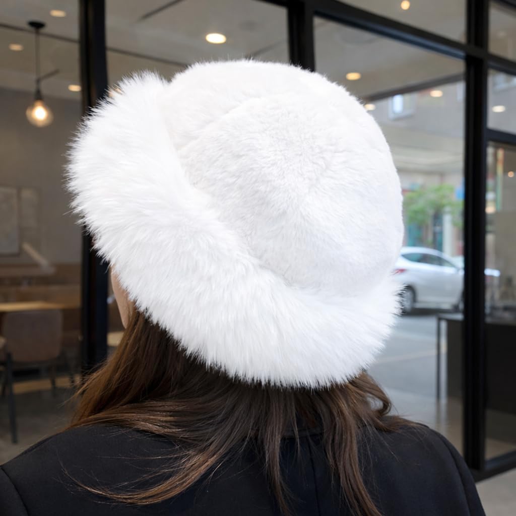 3 Pieces Women’s Faux Fur Bucket Hat Winter Warm Plush Furry Hat – Soft Fluffy Cold Weather Hat for Outdoor Travel - Image 5