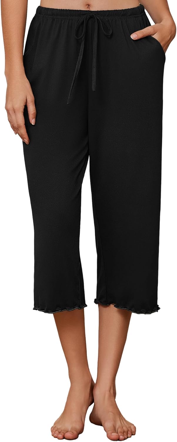 Ekouaer Womens Capri Pajama Pants 2026 Wide Leg Lounge Sleep Pants Soft Comfy Drawstring Pj Bottoms with Pockets