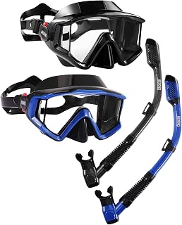 AEGEND Full Face Snorkel Mask for Adults Youth Kids - Anti-Fog Dry Top Valve, 180° Panoramic View, Leak-Proof Silicone with Mesh Bag