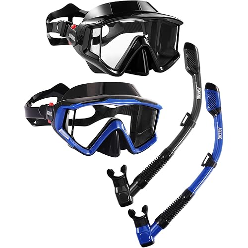 Aegend Snorkeling Gear for Adults Youth Kids, Snorkel Mask with Top Dry Valve - Panoramic View Anti-Leak and Anti-Fog with Mesh Bag for Snorkeling, Scuba Diving, Freediving & Swimming