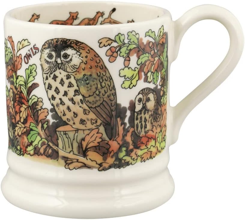 Emma Bridgewater Handmade Ceramic In The Woods Owl & Stoat Gift HalfPint Coffee