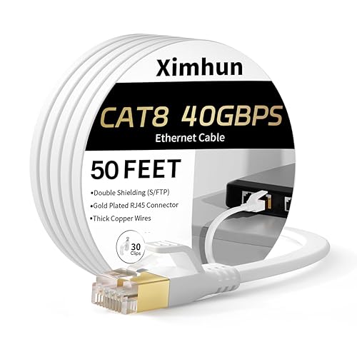 Miniatura 28 de Cable Ethernet Cat 8 de 25 pies, cable de red trenzado de alta velocidad con conector RJ45 de 40 Gbps 2000 Mhz, cable LAN resistente blindado para