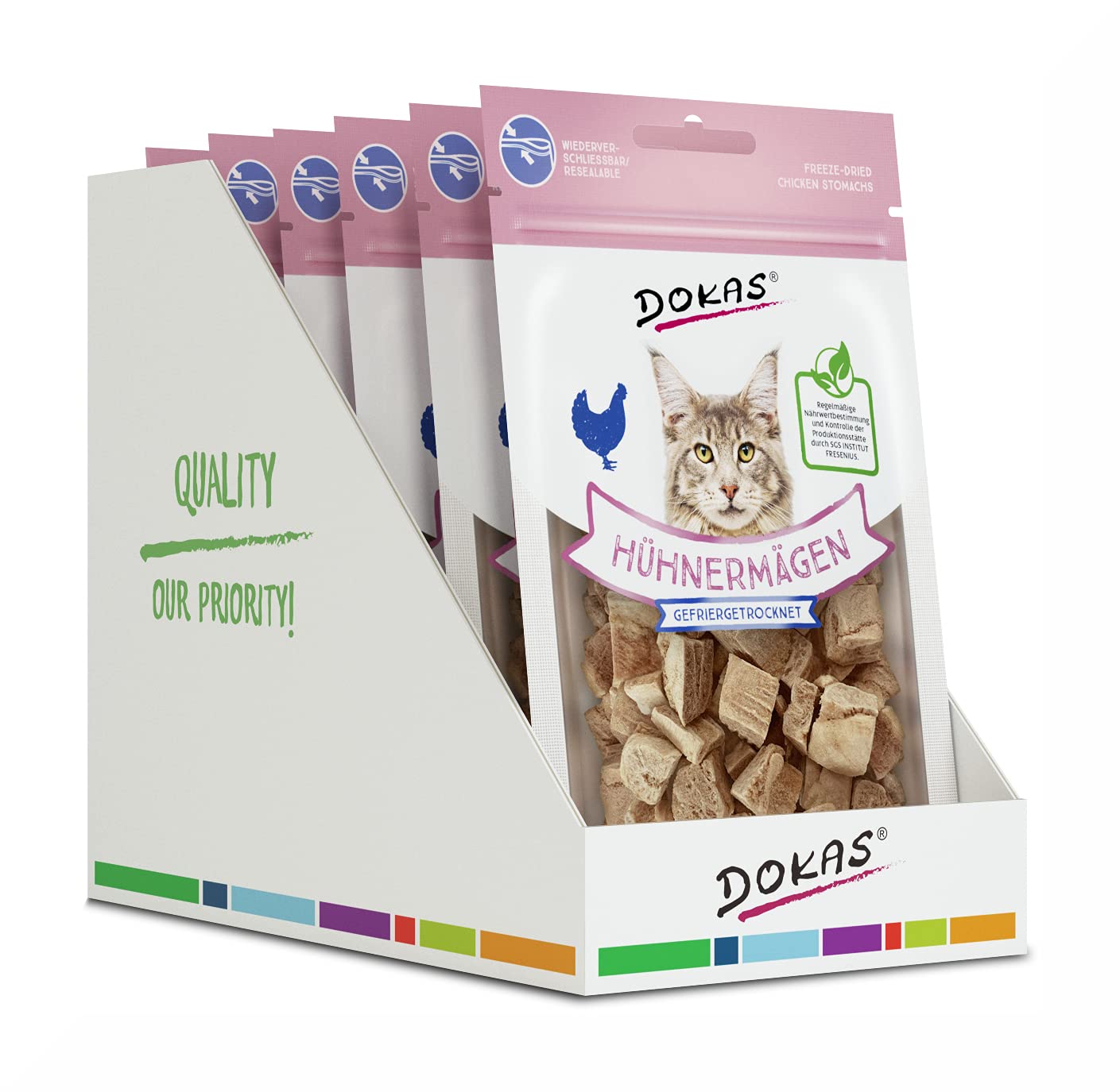 DOKAS Despojos liofilizados – golosina Premium sin Cereales para Gatos – Ideal como recompensa – (6 x 12 g)