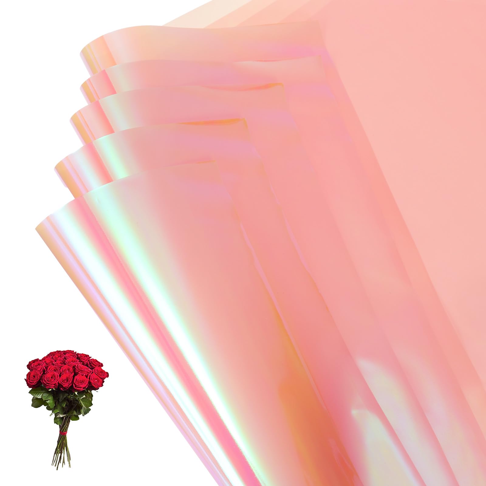 PATIKIL 22.8 x 22.8 Inch Flower Wrapping Paper, 10 Pcs Iridescent Double Sided Plastic Bouquet Packaging Waterproof Florist Supplies DIY Crafts Gift Packaging Gift Box Wedding, Pink